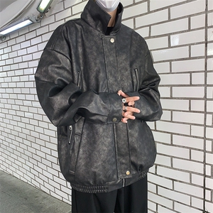 美式潮牌重磅皮衣机车外套复古oversize设计感小众男夹克图片