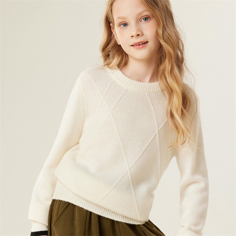 新款儿童羊绒毛衣秋冬保暖纯色简约圆领针织衫男女童时尚百搭上衣，童装儿童羊绒衫，跳跳羊儿童羊绒衫