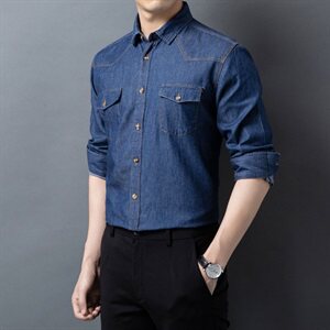 H5637钱塘2020-1秋冬精品男士牛仔百分百纯棉衬衣舒适P57图片