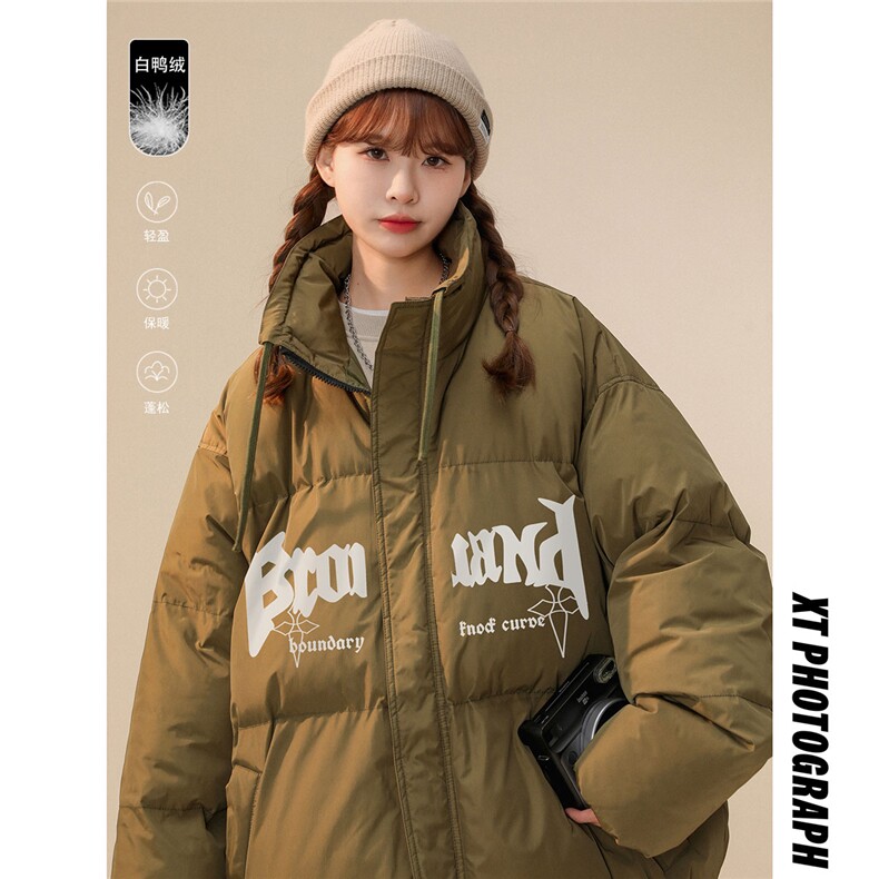 白鸭绒中性22冬季时尚潮流字母印花抽绳立领羽绒服YR224P195控258,男装羽绒服,A247A