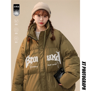 白鸭绒中性22冬季时尚潮流字母印花抽绳立领羽绒服YR224P195控258图片
