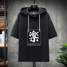LD54197-P45连帽短袖t恤男大码胖子带帽五分袖中袖展架，男装T恤，电商A040A