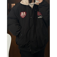 港风美式全刺绣带毛翻领酒红保暖棉服男女XZ213-MF06-P148控168，男装夹克，星座213