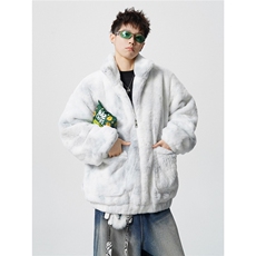 羊羔毛棉衣潮扎染设计情侣大码M-5XL毛绒外套男YG7503P128控168，男装棉衣，星座227-7