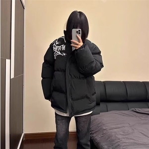 美式高街蜘蛛网刺绣字母棉服棉衣冬季加厚男女宽松面包服潮外套图片