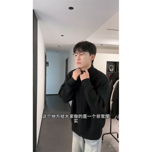 重磅秋冬北极绒双拉链毛衣开衫美式复古休闲慵懒风宽松针织衫外套图片