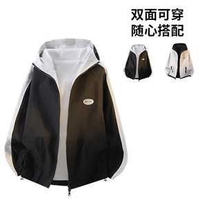 JK9012/P70春装新款两面服夹克男防水冲锋衣大码外套两面穿图片