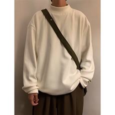 白色半高领德绒打底衫长袖t恤男秋冬季大码卫衣加绒保暖内搭上衣，男装T恤，星座601-2