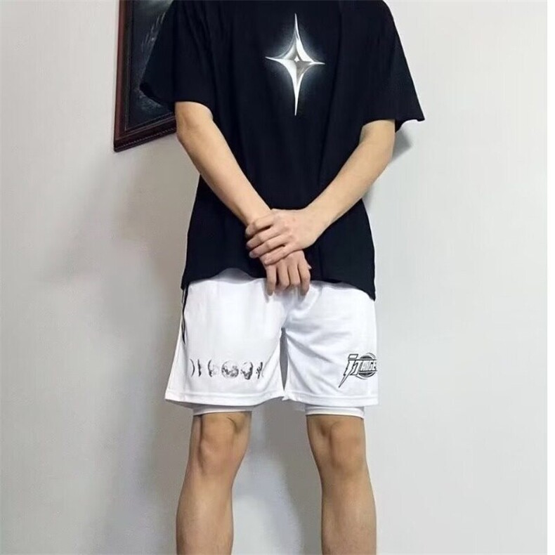 夏季美式运动短裤男四分不过膝运动裤夏季健身跑步透气速干篮球裤,男装牛仔裤,星座506A