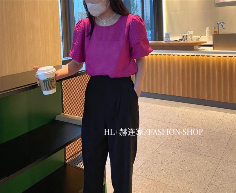 2022春夏新款华夫格花苞短袖小衫，其它，HL+