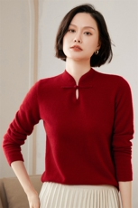 2025春秋新款羊绒衫女100山羊绒复古盘扣套头针织衫纯色立领上衣，女装羊绒衫，绒又羊绒