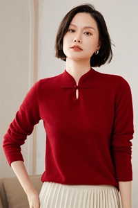 2025春秋新款羊绒衫女100山羊绒复古盘扣套头针织衫纯色立领上衣图片