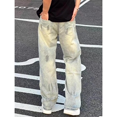 潮牌泼墨牛仔裤男女美式高街休闲长裤宽松直筒裤子K70716-P47网图，男装牛仔裤，电商B245