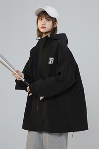 中性风 秋季时尚百搭宽松字母印花潮流连帽夹克外套F387P65控88图片