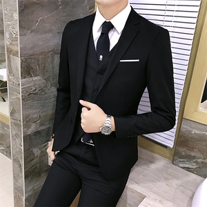 一粒扣男装西服套装三件套纯色商务职业装1012-W6293-P180图片