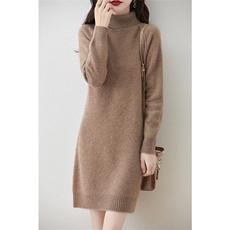 长袖中长款纯色纯色套头收腰2024年秋季连衣裙，女装连衣裙，越洋羊