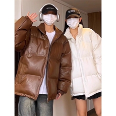 冬季美式立领pu皮钢印羽绒棉服男外套M2881P90直播，男装棉衣，星座1904A-1