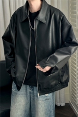 现货主推高质量皮衣外套男宽松皮夹克机车服A026P95加绒P105，男装夹克，电商A351