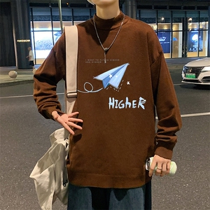 半高领毛衣男士大码针织衫男毛线衣男 M18270-P45 加绒款-P65图片