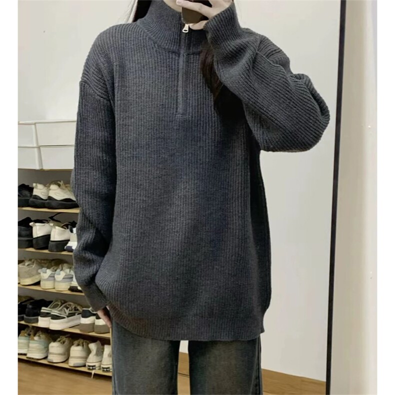 抖音得物保暖立领拉链针织外套秋冬宽松慵懒风纯色毛衣上衣AM01,男装针织衫/毛衣,电商A443