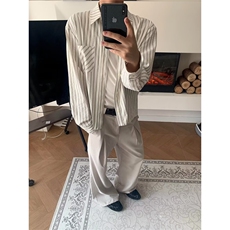 美式高街复古竖条纹长袖衬衫男春季潮牌宽松情侣休闲百搭休闲衬衣，男装衬衫，星座302B