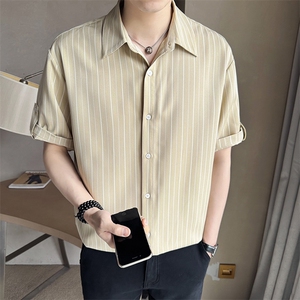 店主风~2025夏季冰丝条纹中袖衬衫 V5007/P55图片