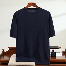 2025秋冬~商务休闲短袖男纯色山羊绒衫圆领针织t恤半袖毛衣羊毛衫，男装T恤，云暖羊山羊绒