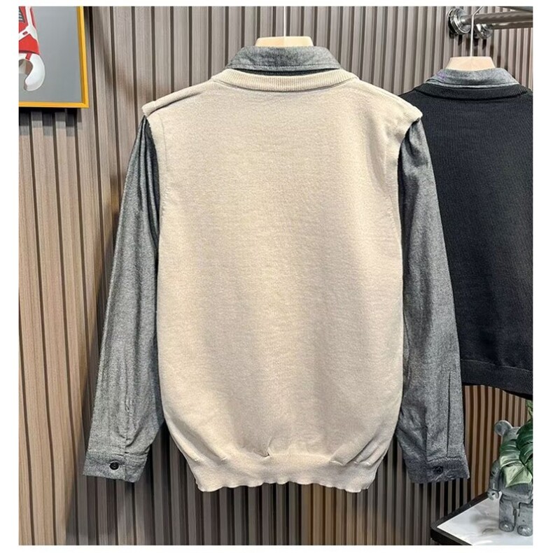 秋冬英伦男士修身复古假两件针织衫韩版毛衫拼接衬衫领外套,男装针织衫/毛衣,星座1013