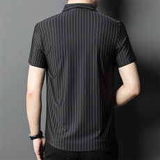 新款男士条纹短袖衬衫男条纹免烫时尚品质商务宽松潮服上衣，男装衬衫，钱塘6003（原4033）