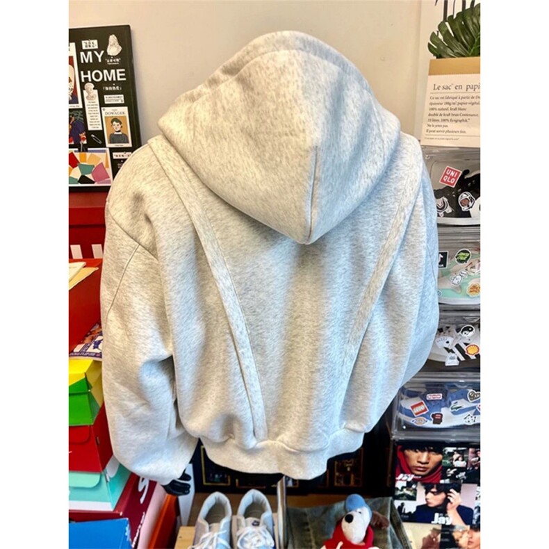 706-1-WY2209-P55特P现货秋季白灰色美式boxy开衫卫衣外套,女装短外套,星座706-1