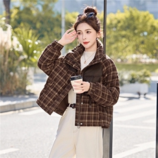 小个子羽绒服女2025冬季新款连帽复古格纹加厚保暖短款格子外套，女装羽绒服，意芙