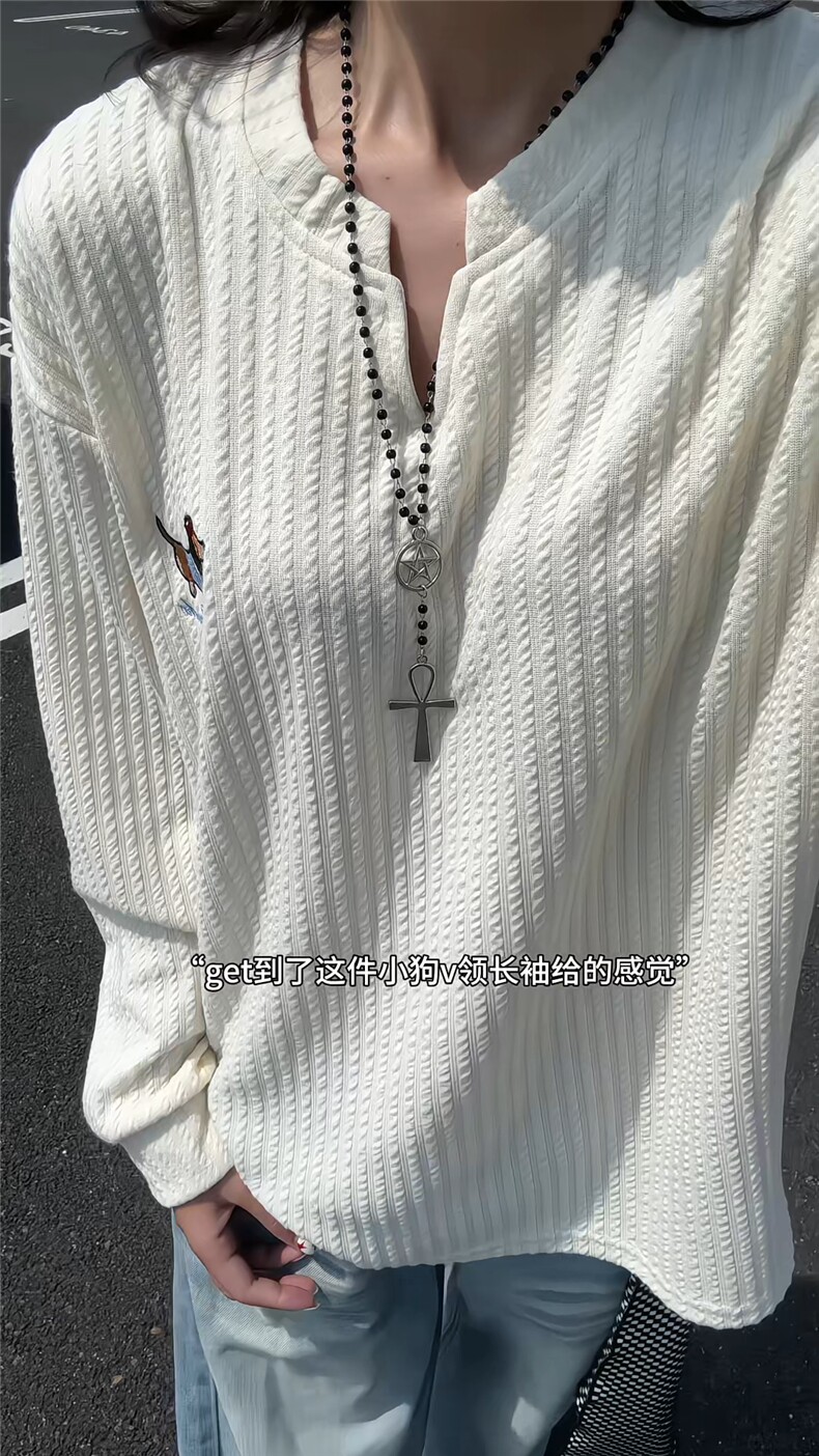 XZ809A/SYR07/特P19/控38肌理感腊肠狗绣花V领长T恤卫衣,男装T恤,星座809A(原222-1)