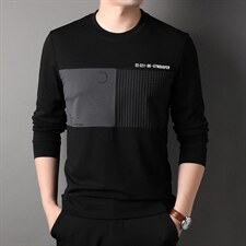 卫衣春秋季2023新款男商务休闲潮流宽松长袖圆领纯色印花上衣薄款，男装卫衣，电商B212（原钱塘6029）