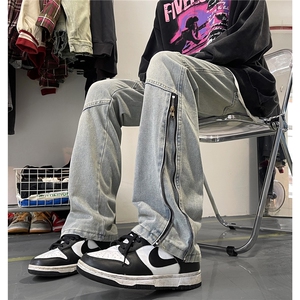 XZ612-K690-P55 控78 秋冬新品 美式高街显瘦做旧拉链牛仔裤男女5图片