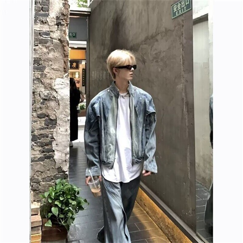 25春装小众解构渐变设计感立领牛仔外套潮流夹克百搭上衣JKK11P95,男装夹克,电商D256-2(原A064-2)