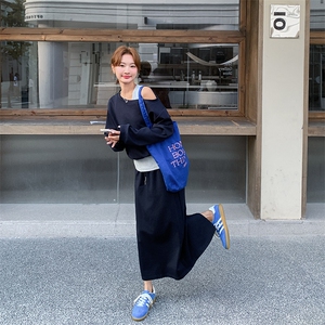 韩系气质假两件露肩卫衣套装裙女2025秋季新款小个子显瘦两件套潮图片