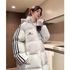 中性过膝棉衣织带三条杠长款加厚情侣羽棉服外套男G1076P168，男装棉衣，电商A339