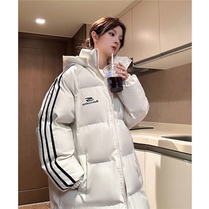 中性 过膝棉衣 织带三条杠长款加厚情侣羽棉服 外套男 G1076 P168图片