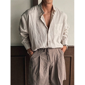 老钱风ins透气棉麻衬衫男薄款长袖休闲宽松高级感麻衬衣932P45图片