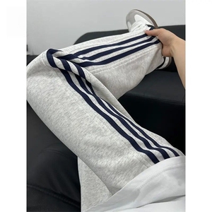 潮牌三条杠宽松卫裤男休闲直筒裤阔腿运动裤子LJ755-P40 加绒p45图片