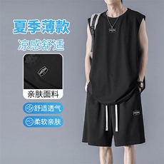 冰丝舒适休闲夏季清凉抗皱百搭冰丝时尚套装宽松-特批68控109，男装休闲套装，星座718