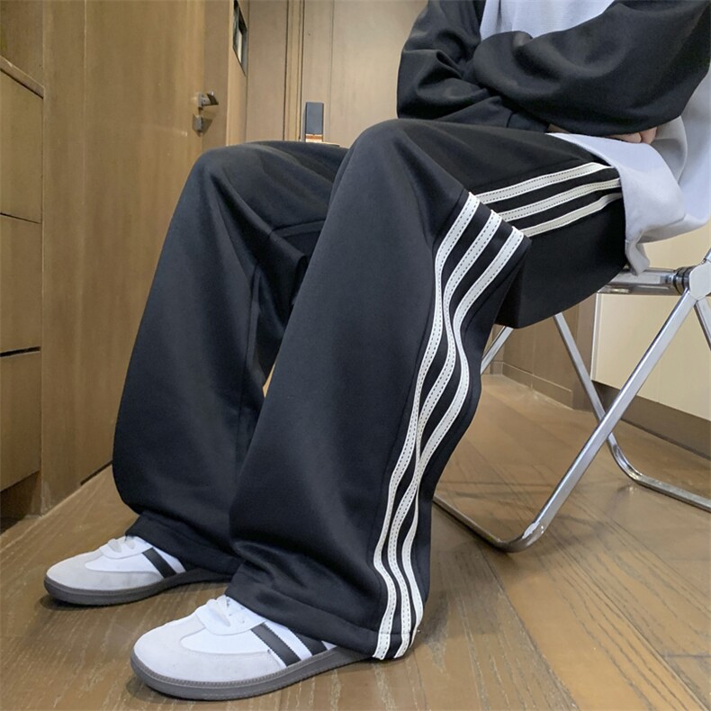 青少年条纹休闲裤男春秋款初高中生美式直筒宽松阔腿裤k7901-P35图片