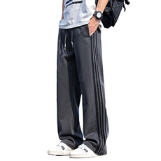 男士条纹休闲长裤春季潮牌宽松直筒男生拖地阔腿裤子Z2354-P45，男装休闲裤，星座509