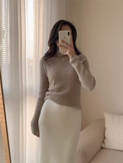 秋季新款舒适显瘦时尚百搭元宝打底堆堆领打底衫，女装羊毛衫，恒恩羊绒