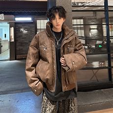 405A美式复古个性金属设计短款皮衣棉服MY24916-特批108控178，男装皮衣，星座405A