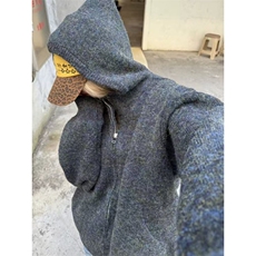 美式复古纯色针织拉链毛衣开衫男秋冬新款慵懒风连帽外套XM08P85，男装针织衫/毛衣，电商D256-3(原A064-3)