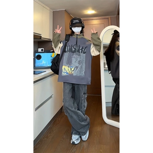 半拉链款cityboy拼色插肩袖卫衣学院慵懒风上衣HY484P55控78图片