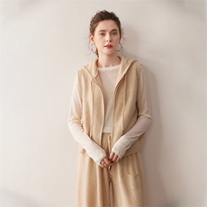 休闲宽松山羊绒连帽马甲背心女气质拉链坎肩外搭2025秋冬针织开衫，女装针织衫/毛衣，朵沐纯羊绒