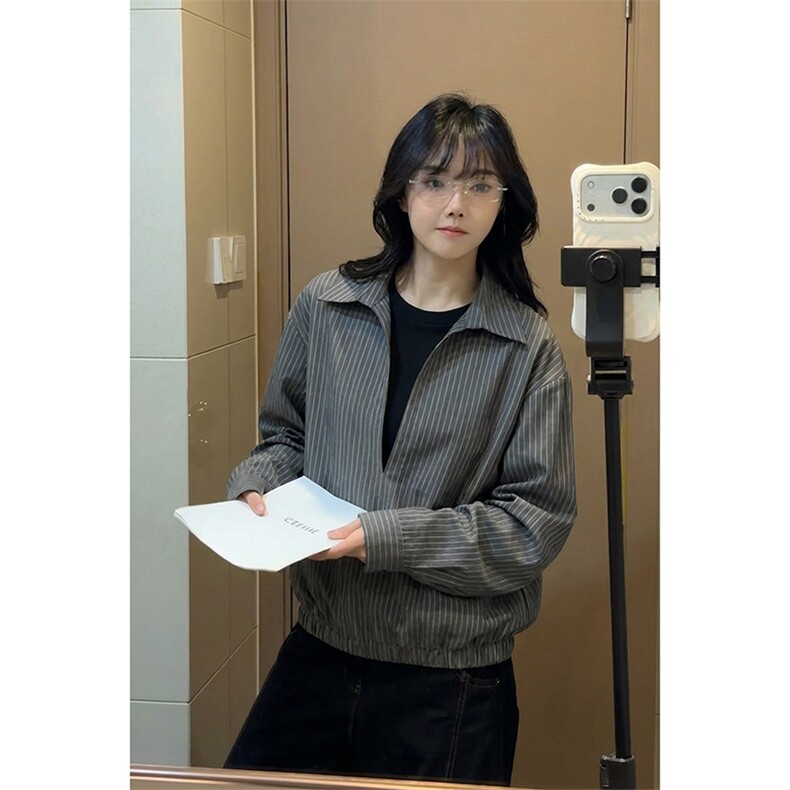 氛围感休闲时髦个性时尚上衣韩系假两件条纹衬衫HY921TP48控88,男装衬衫,电商A102B