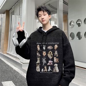 高品秋冬季连帽毛衣男复古慵懒风针织衫毛衣外套MYL3317-P65控88图片